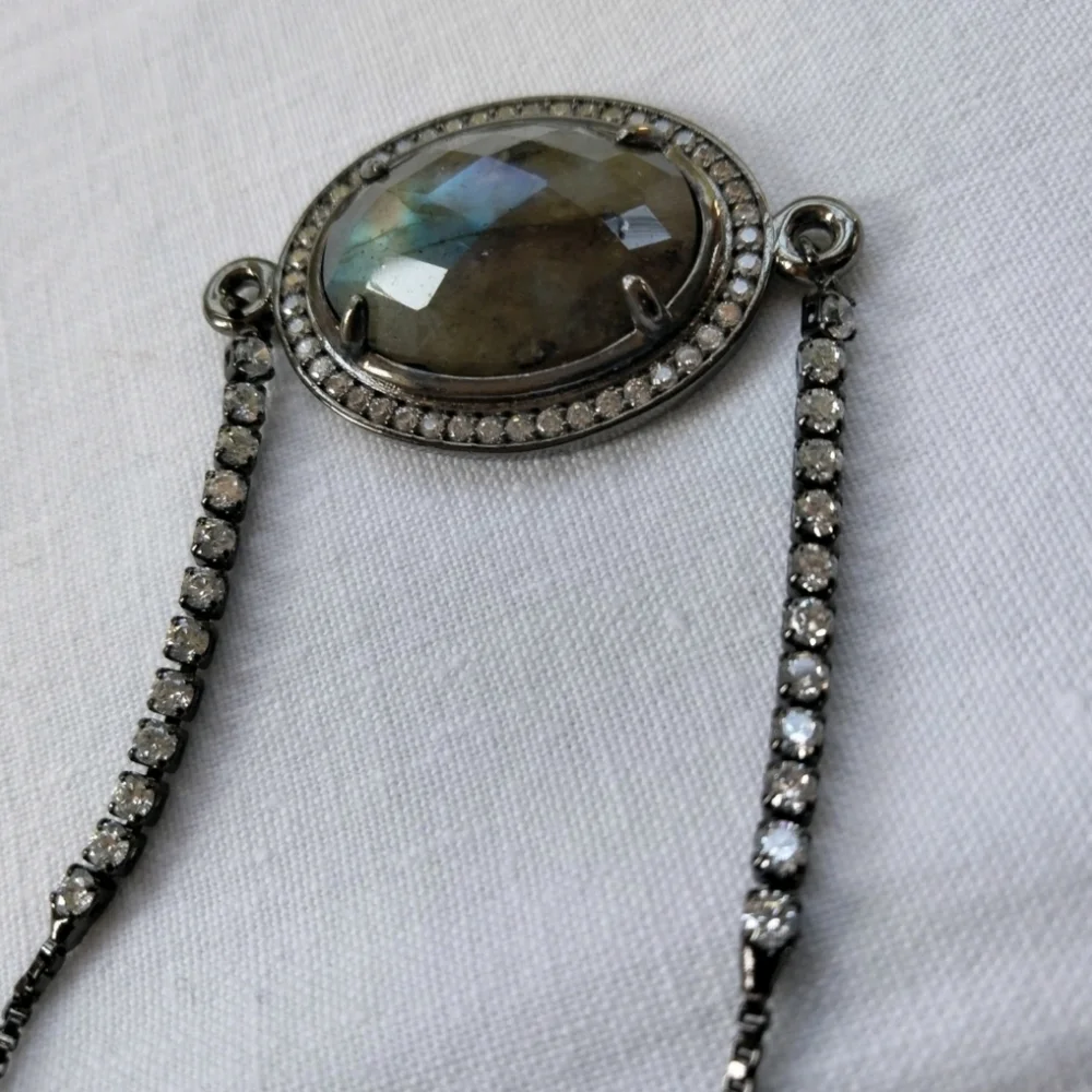 Bracelet w/ Iridescent Olive Green Stone Adjustable One Size Fits Most